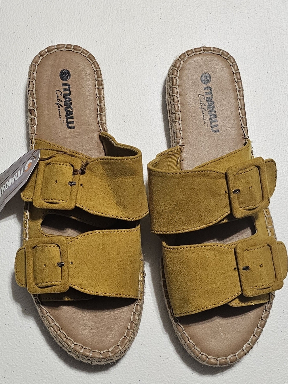 Women’s Mustard Suede Double-Buckle Slide Sandals